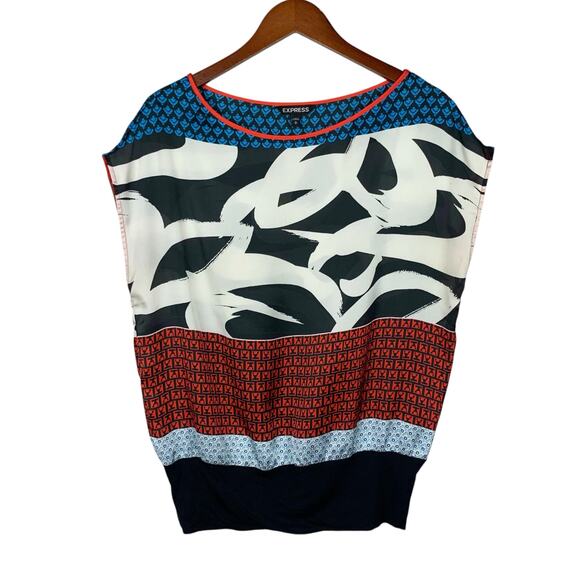 Express Blouse Sleeveless Mixed Pattern Top Art To Wear Women's M - Picture 1 of 6